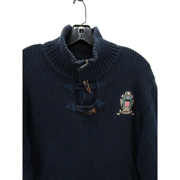 McNeal Sweater Large Pullover Turtleneck Toggle Patch Thick Cotton - Picture 2 of 10